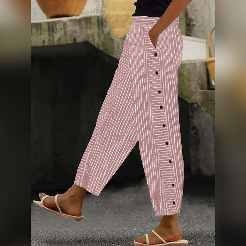 Women's Striped High-Waist Cropped Skinny Pants with Stretch