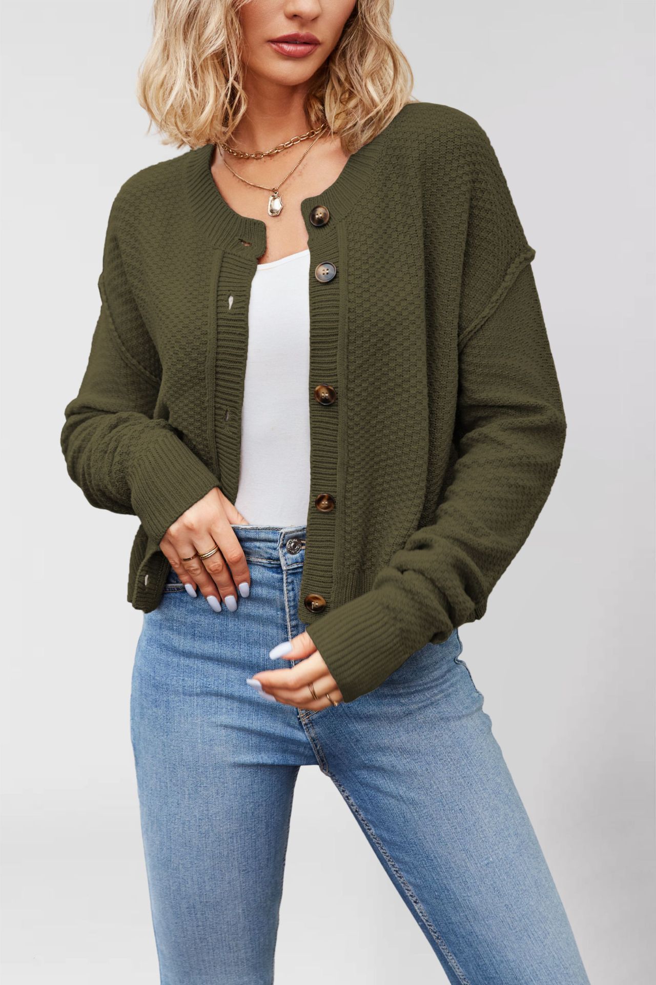Women's Knit Cardigan Single-Breasted Button-Up Commuter Sweater Coat