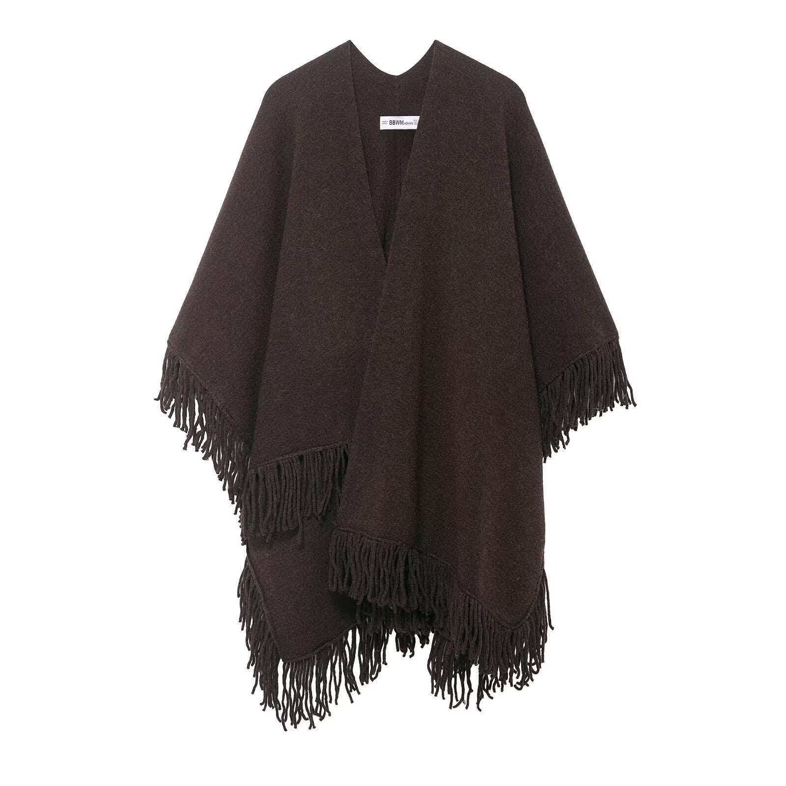 Fringed Knit Cape Cardigan