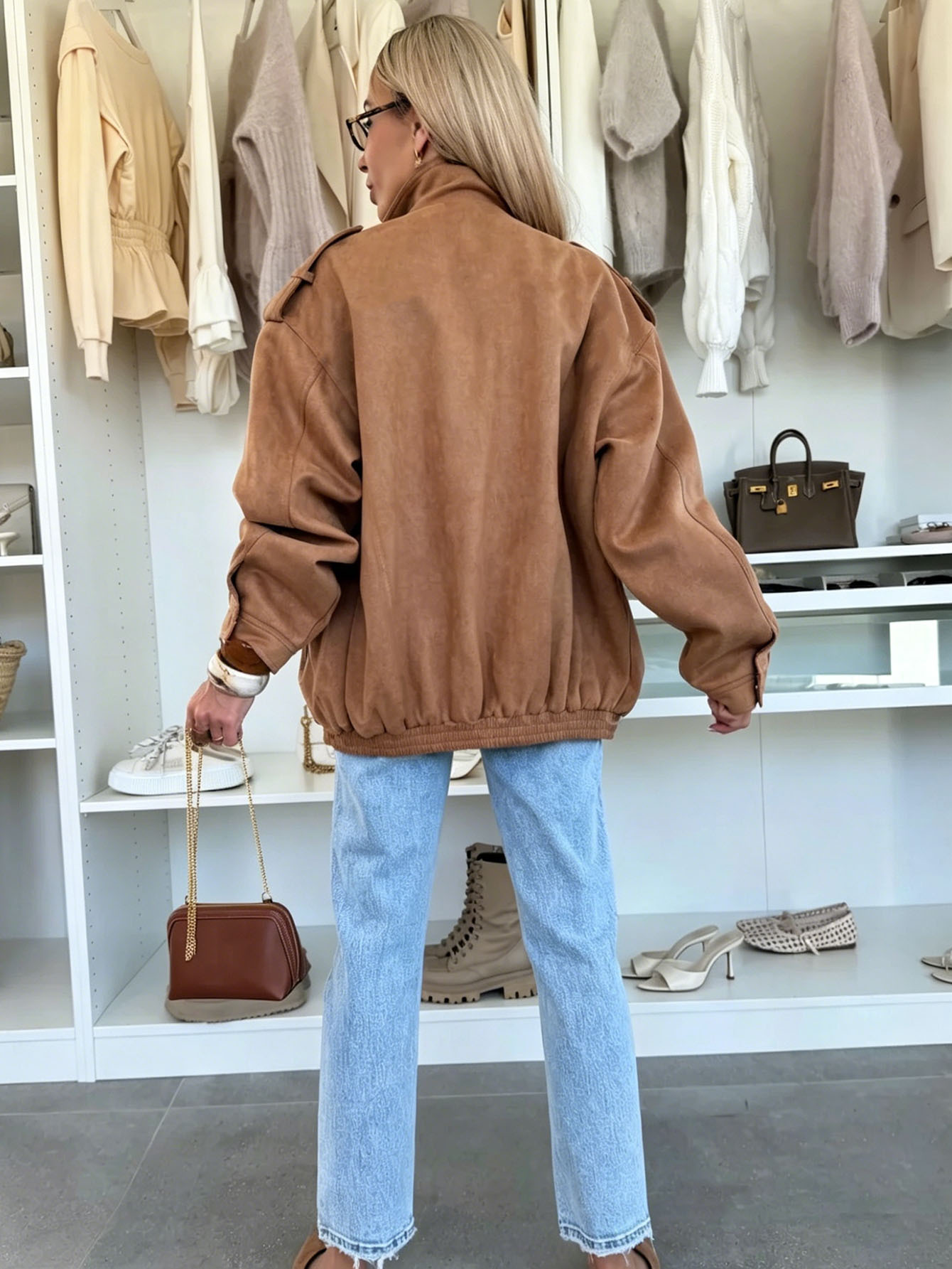 Women's Retro Lapel Collar Long Sleeve Zip-Up Jacket Solid Color Warm Short Coat