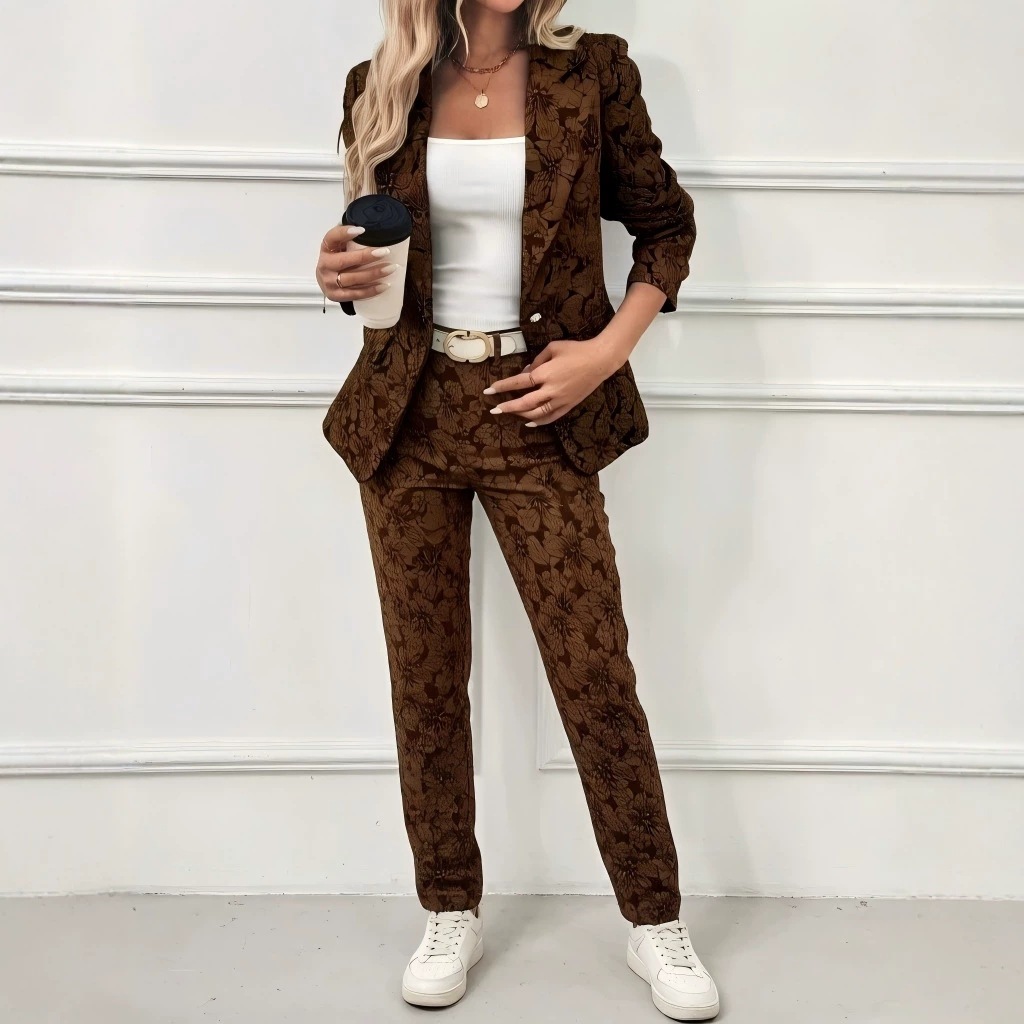 Retro Lily Jacquard Slim Blazer and Pants Set