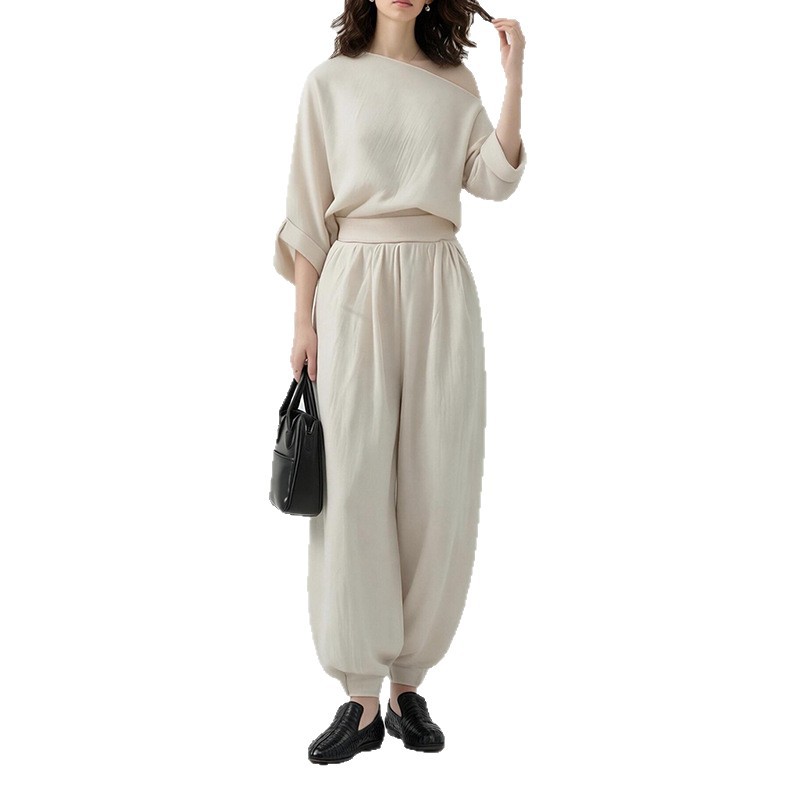 Women's One-Shoulder Top & Solid Pants Two-Piece Set