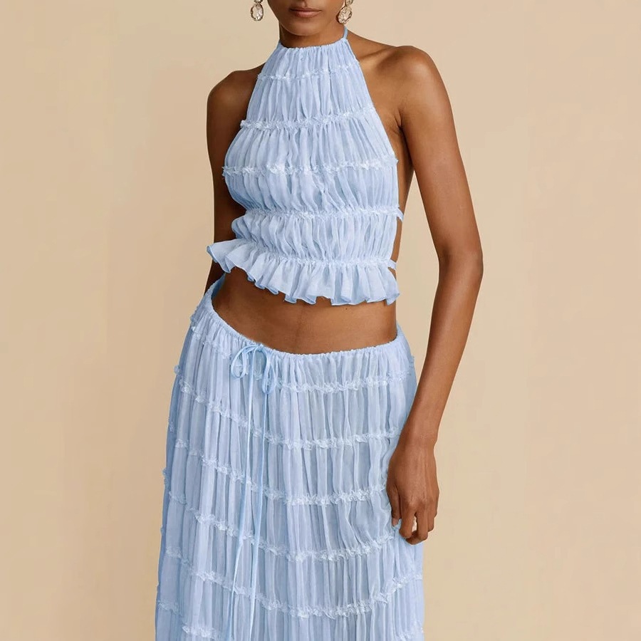 Sleeveless Halter Open-Back Maxi Dress Set