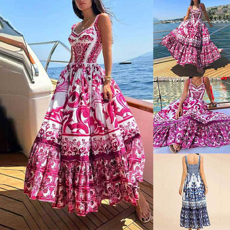 Women's Sleeveless Floral Maxi Dress High Waist Vacation Casual