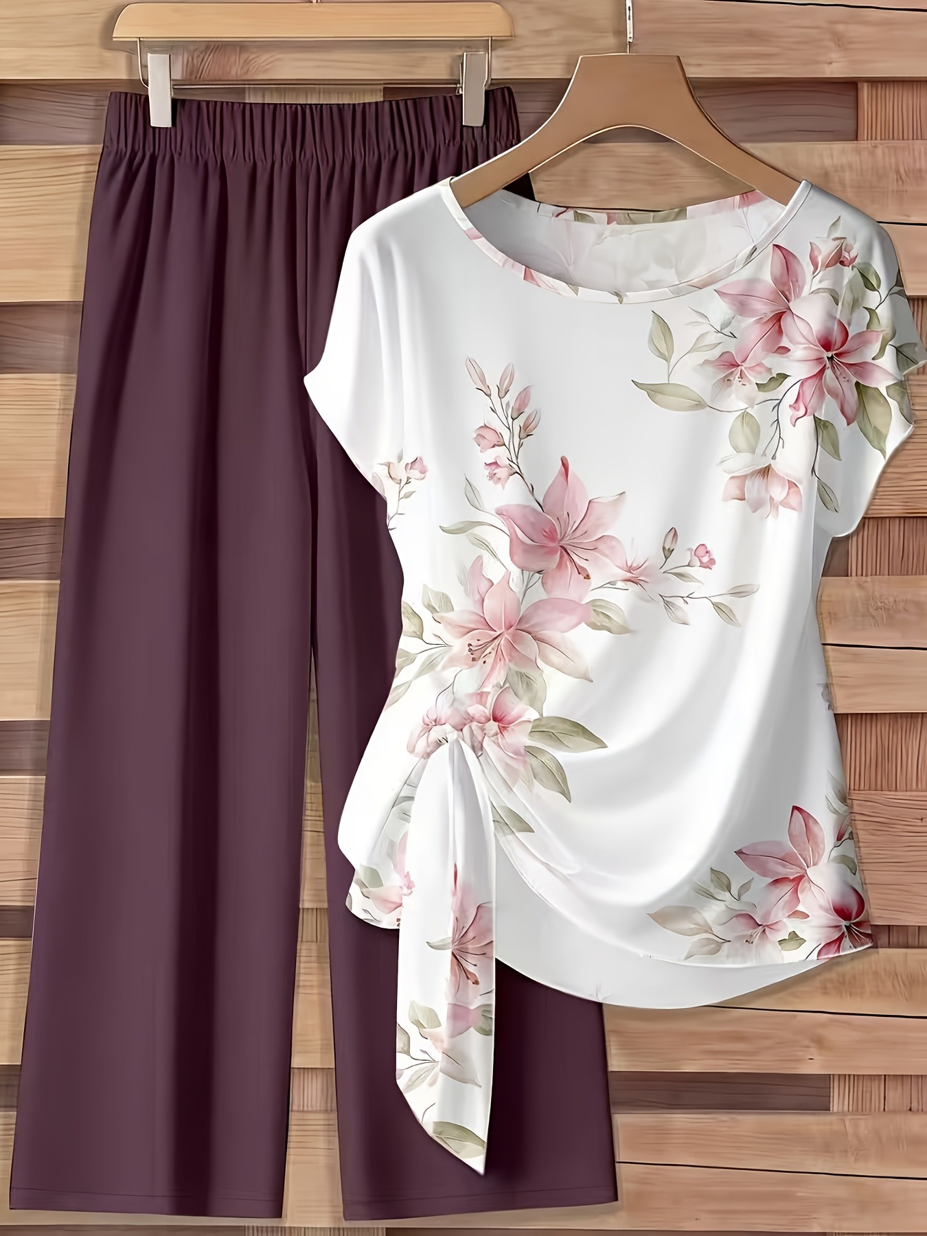 Floral Print Short Sleeve Top and Pants Set