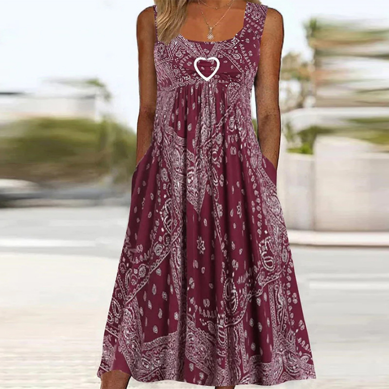 Sleeveless Floral Midi Dress Square Neck Loose Fit Vacation
