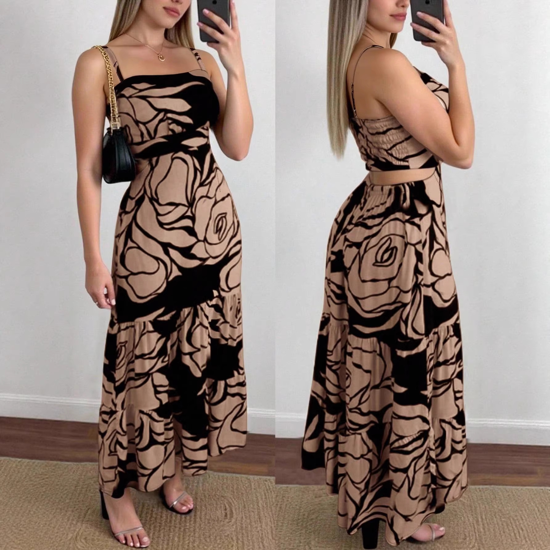 Women's Sleeveless Cutout Open-Back Printed Maxi Dress