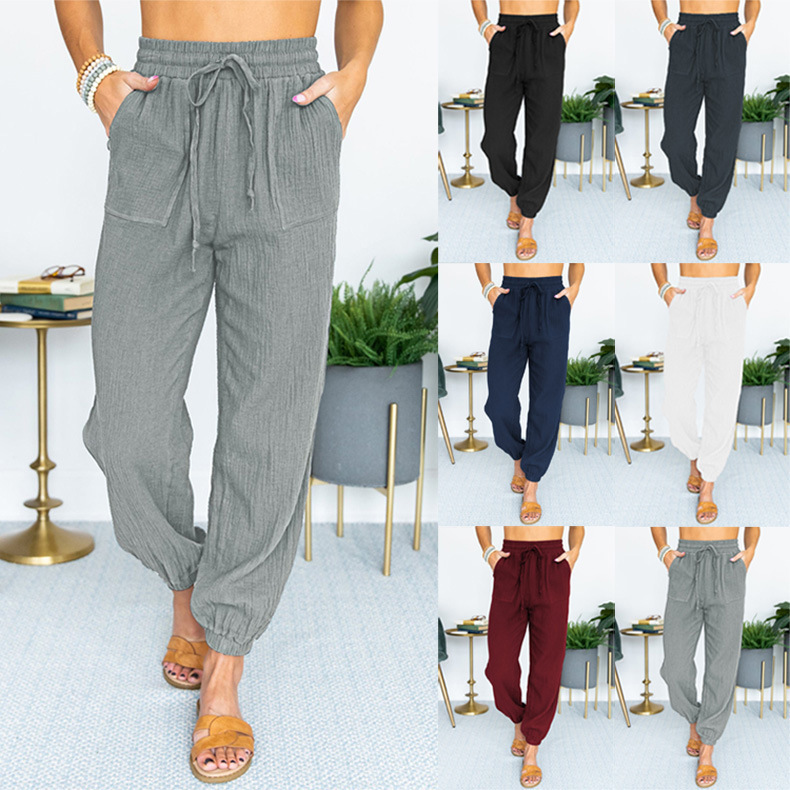 High-Waist Tie Belt Cropped Jogger Pants Casual