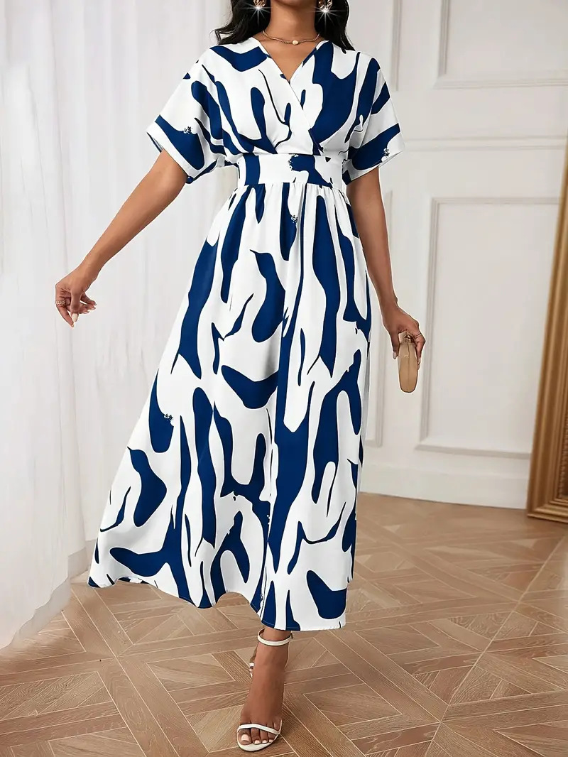 Floral Print High-Waist Long-Sleeve Maxi Dress