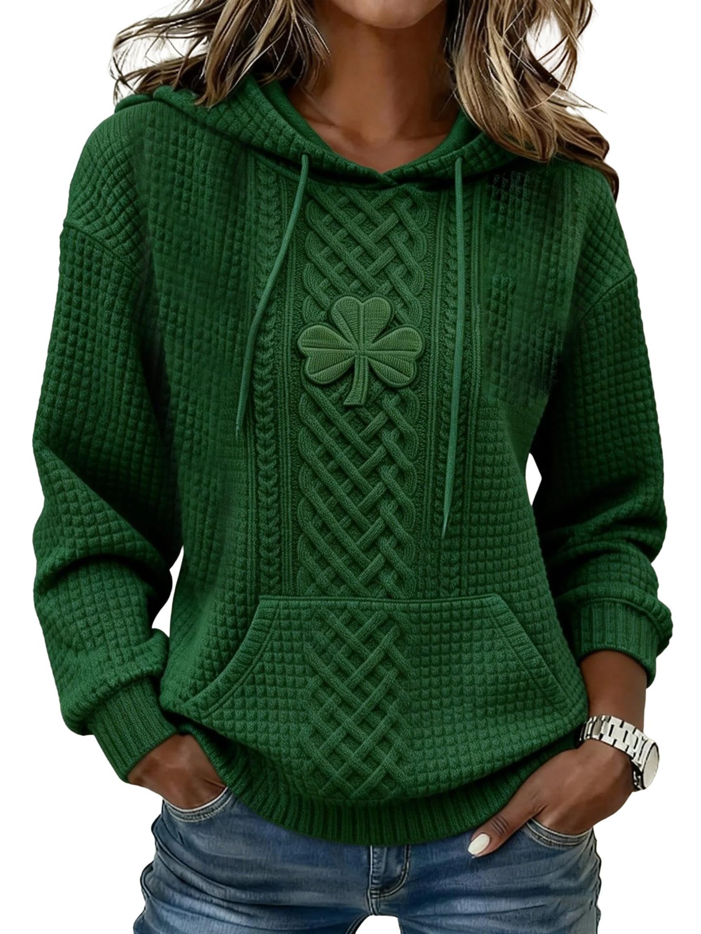Women's Clover Cross Letter Print Hoodie