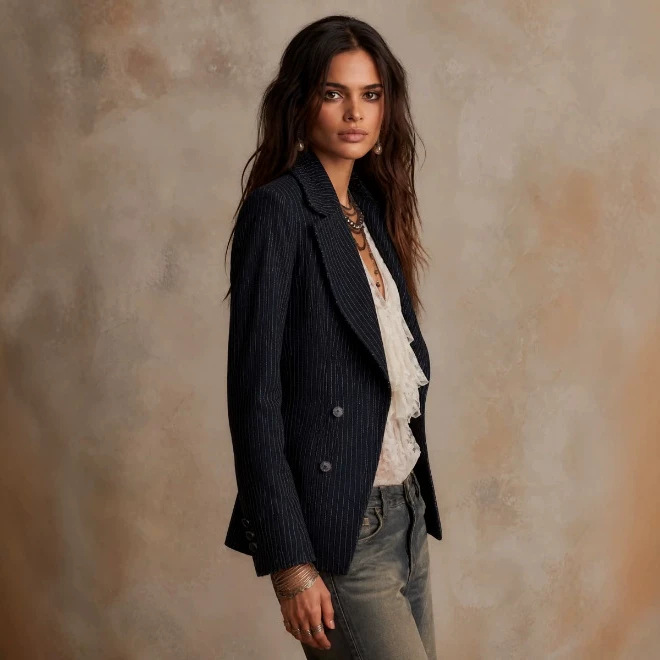 Retro Striped Double-Breasted Blazer