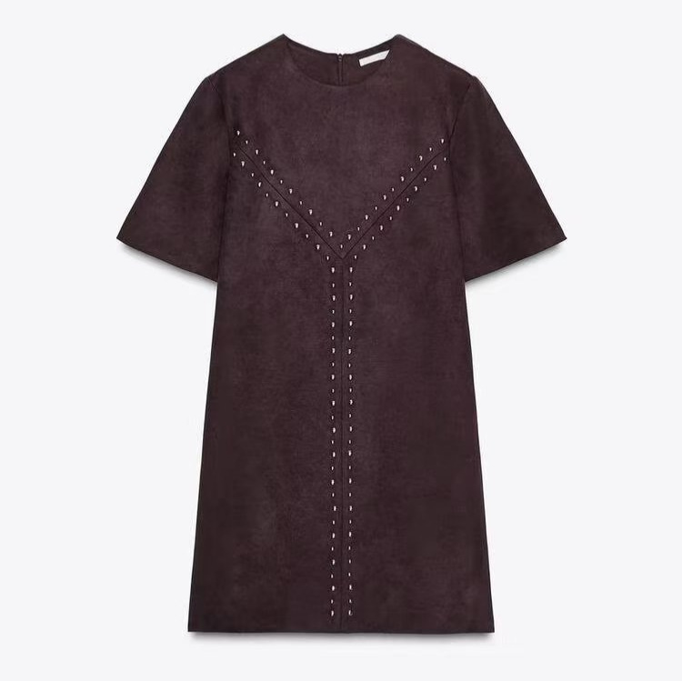 Slimming High-Waist Geometric Midi Dress with Studs