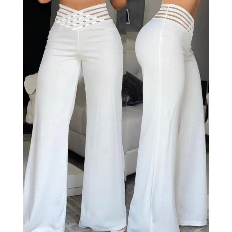 Women's High-Waist Cutout Belted Wide-Leg Straight Pants