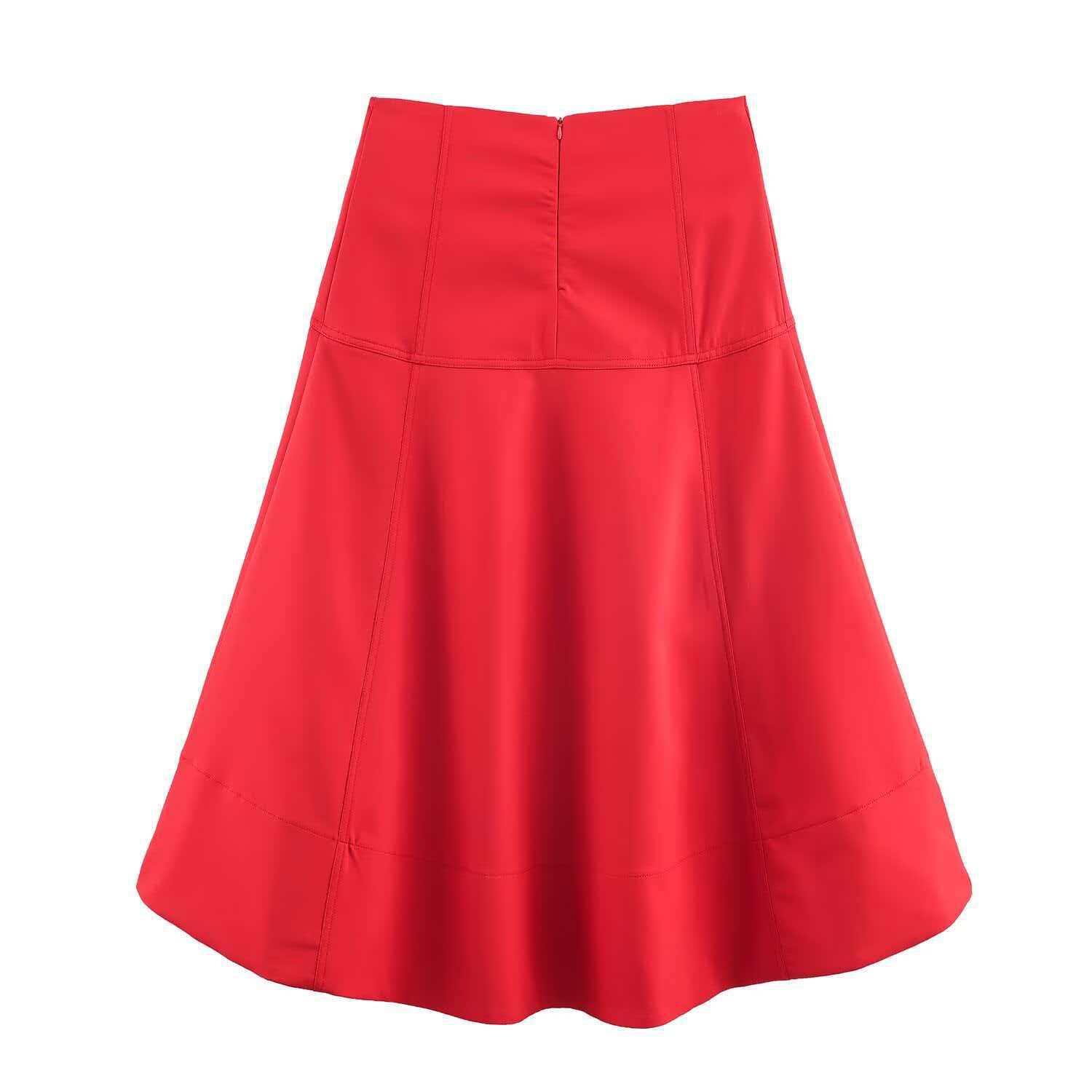 Red Double-Breasted Blazer and High-Waist A-Line Skirt Set