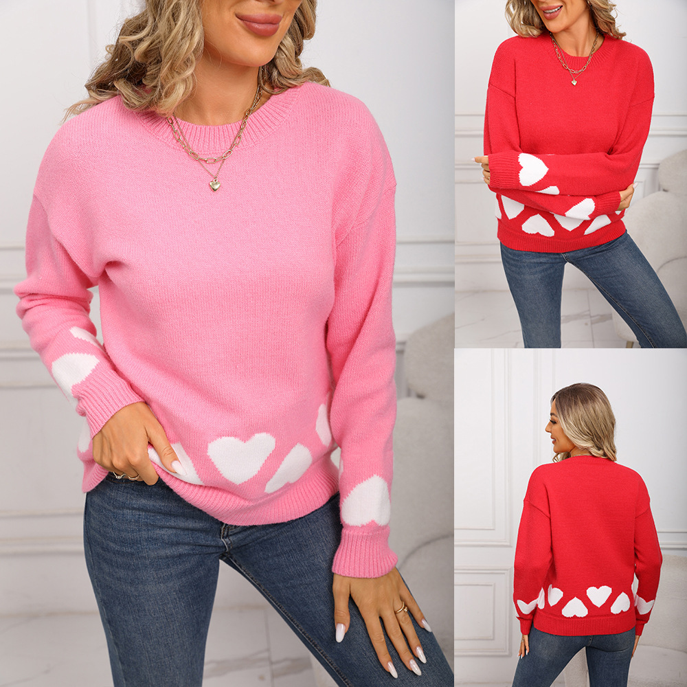 Plus Size Heart Long Sleeve Knit Sweater