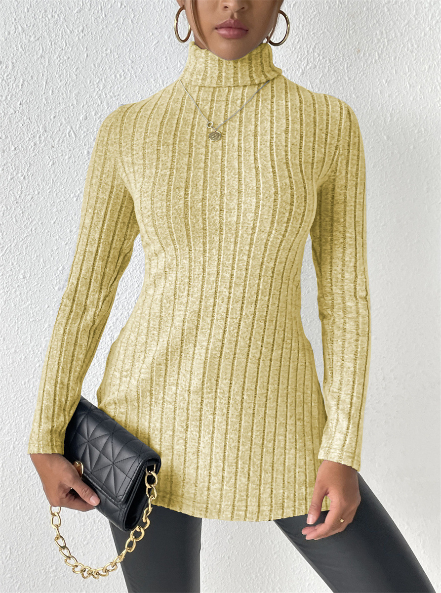 High Neck Slim Fit Split Hem Long Sleeve Midi Sweater