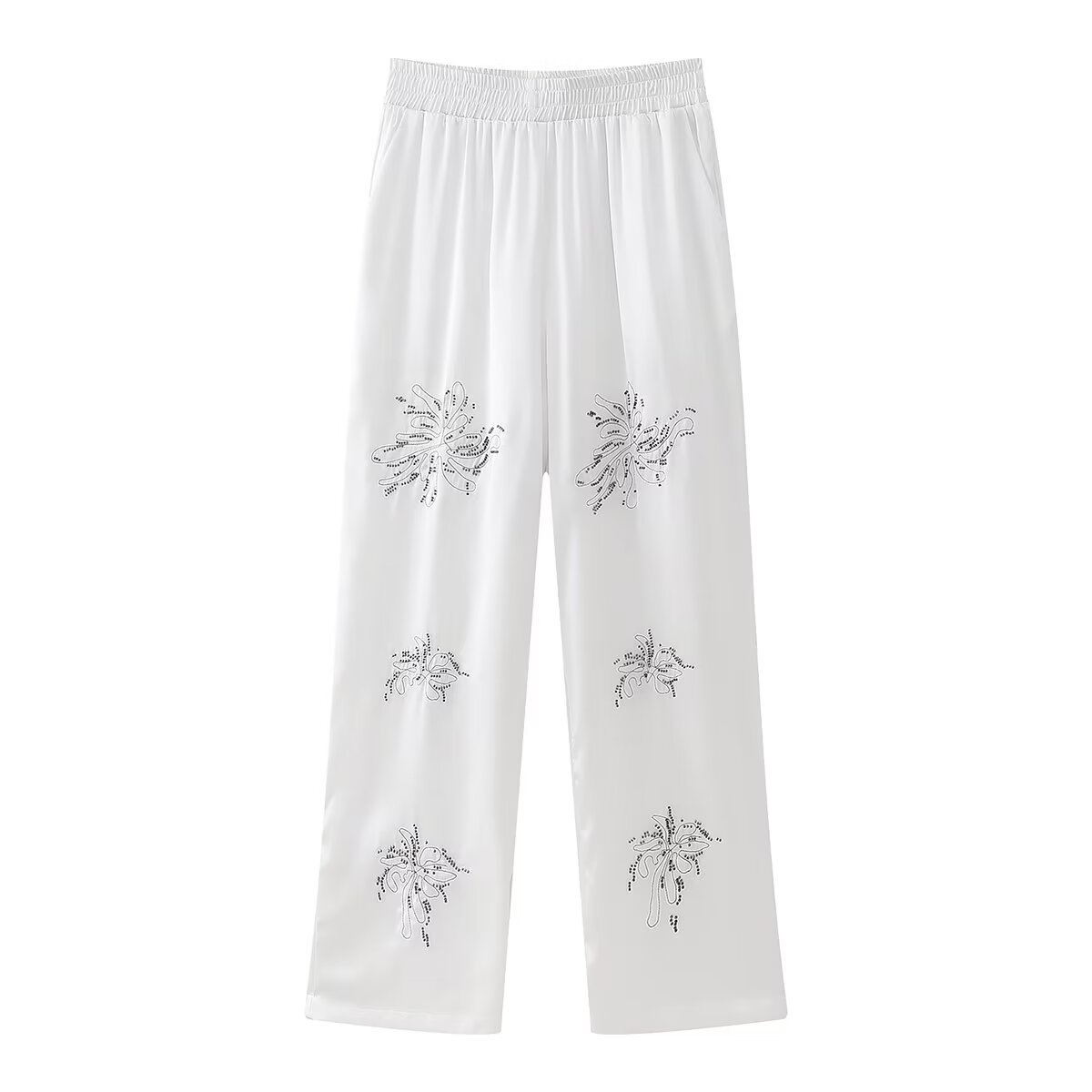Beaded Embroidered Shirt & Straight-Leg Pants Set