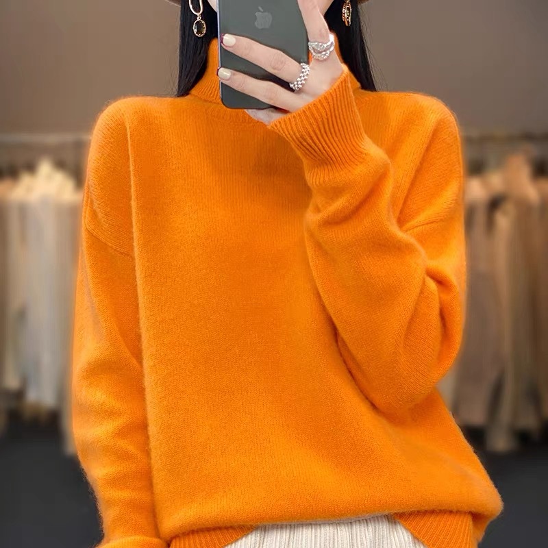 Women's Thick High-Neck Loose Knit Pullover Sweater