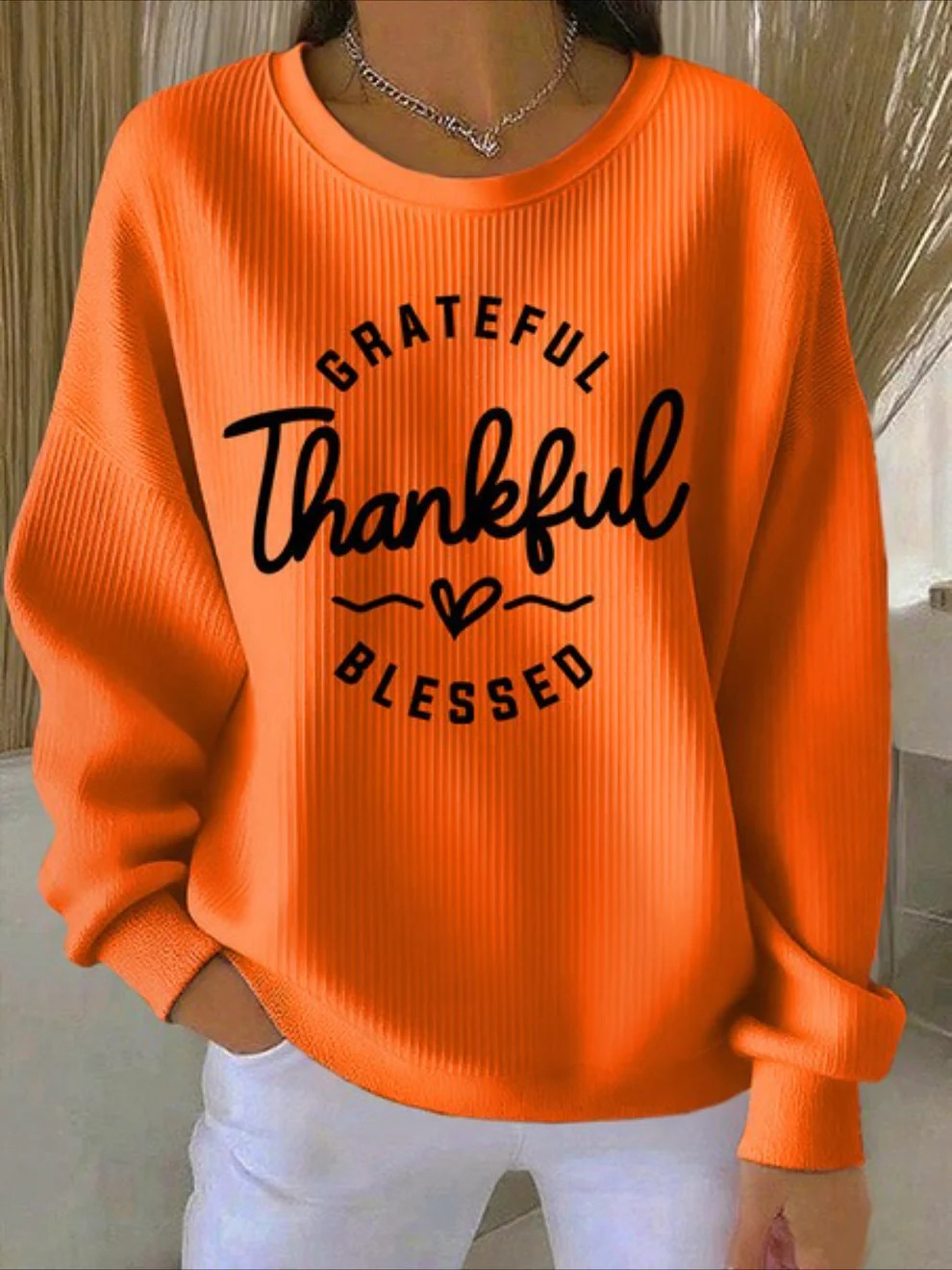 Women's Pumpkin Christmas Tree Bow Print Crewneck Sweatshirt