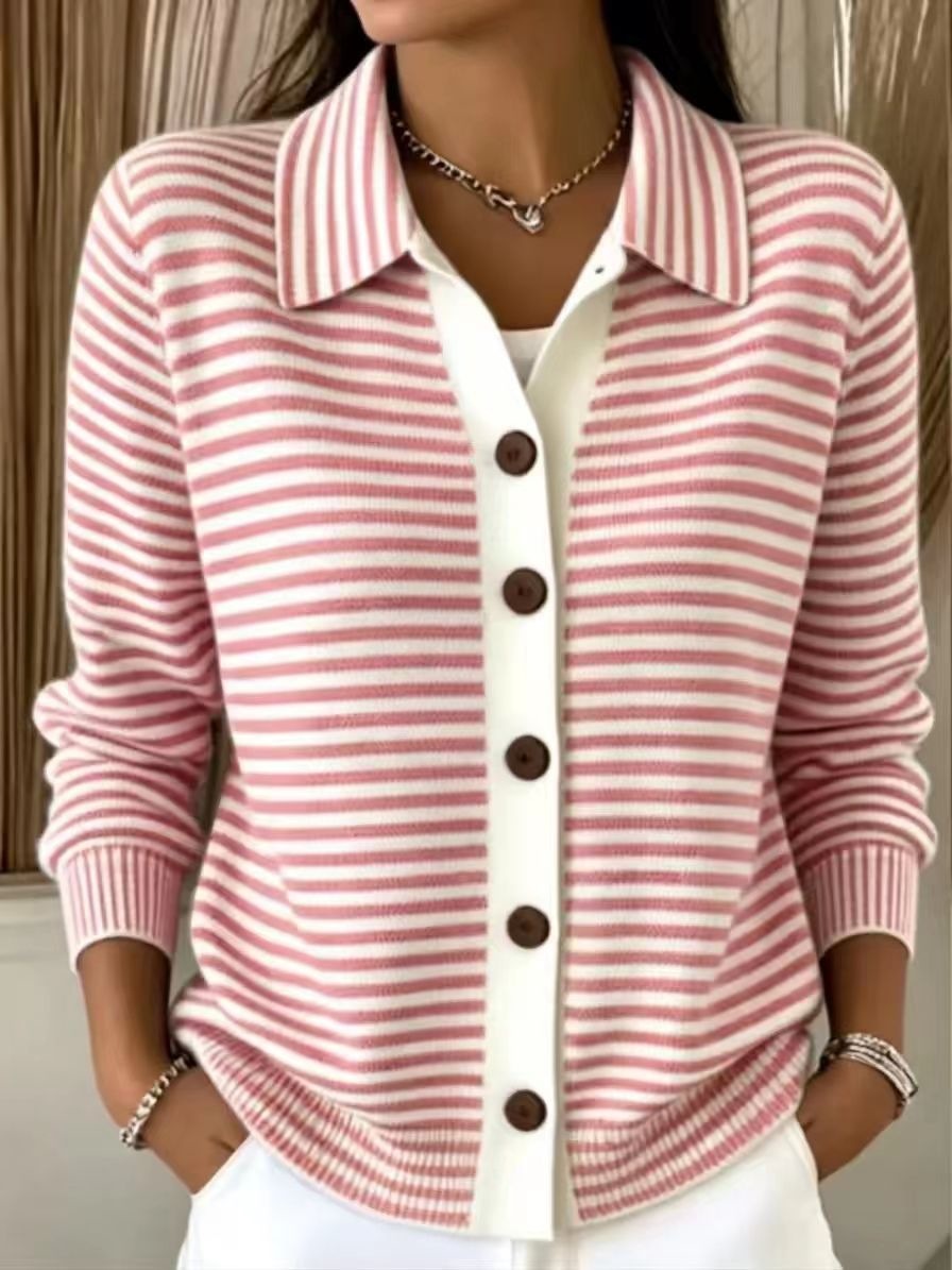 Striped Button Knit Cardigan Sweater