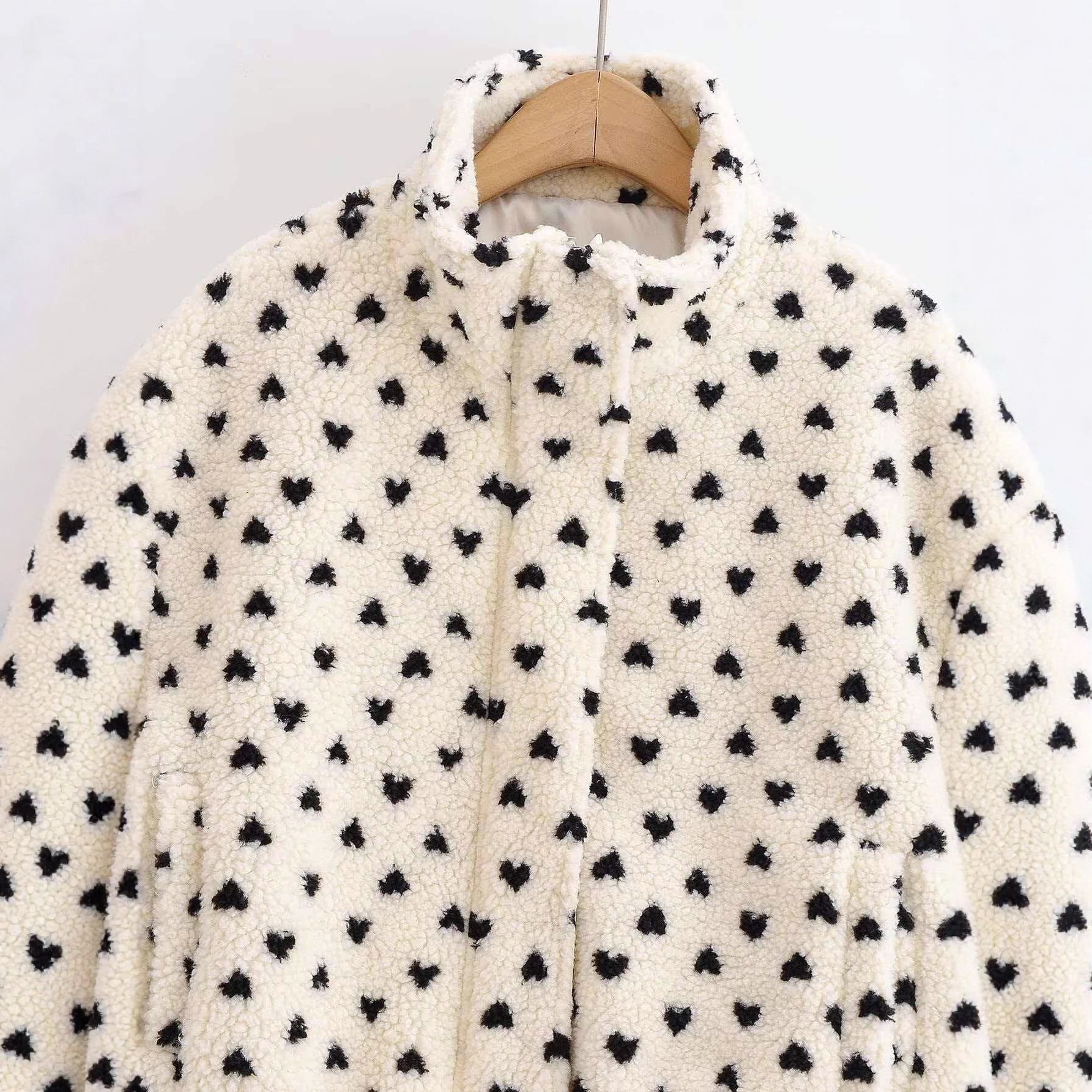 Women's Retro Polka Dot Fleece Zip-Up Jacket