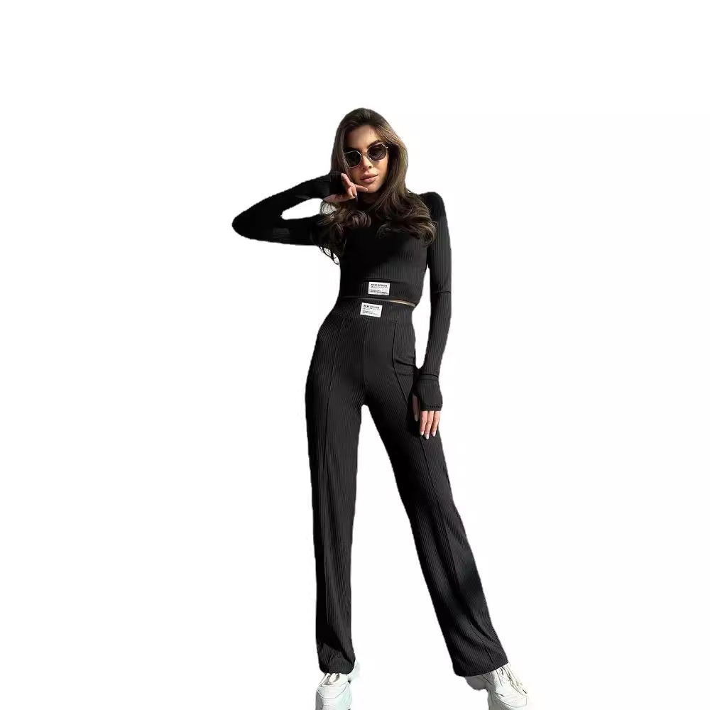 Casual Long-Sleeve Patchwork Pants Set Basic Commuter Two-Piece