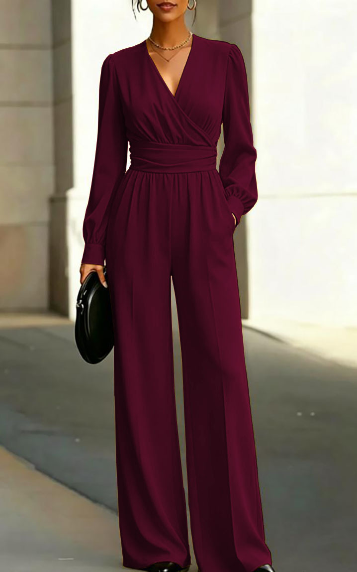 Solid V-Neck Asymmetrical Slim-Fit Women's Jumpsuit