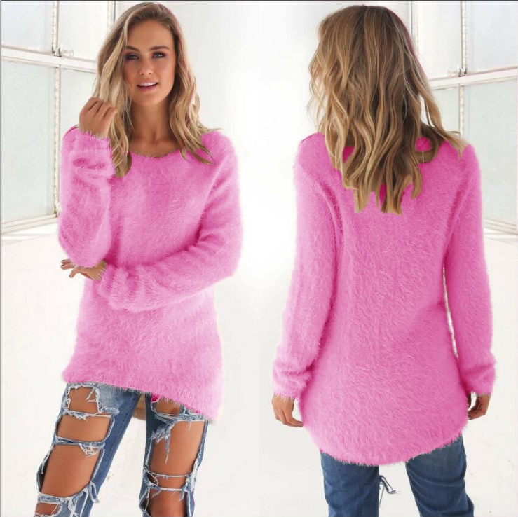 Women's Solid Color Long Sleeve Crewneck Sweater