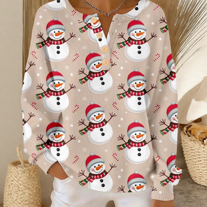 Women's Christmas Floral Print Button Sweatshirt