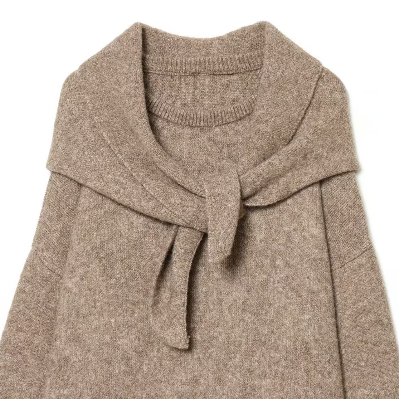 Sweet Round Neck Long Sleeve Scarf Knit Sweater