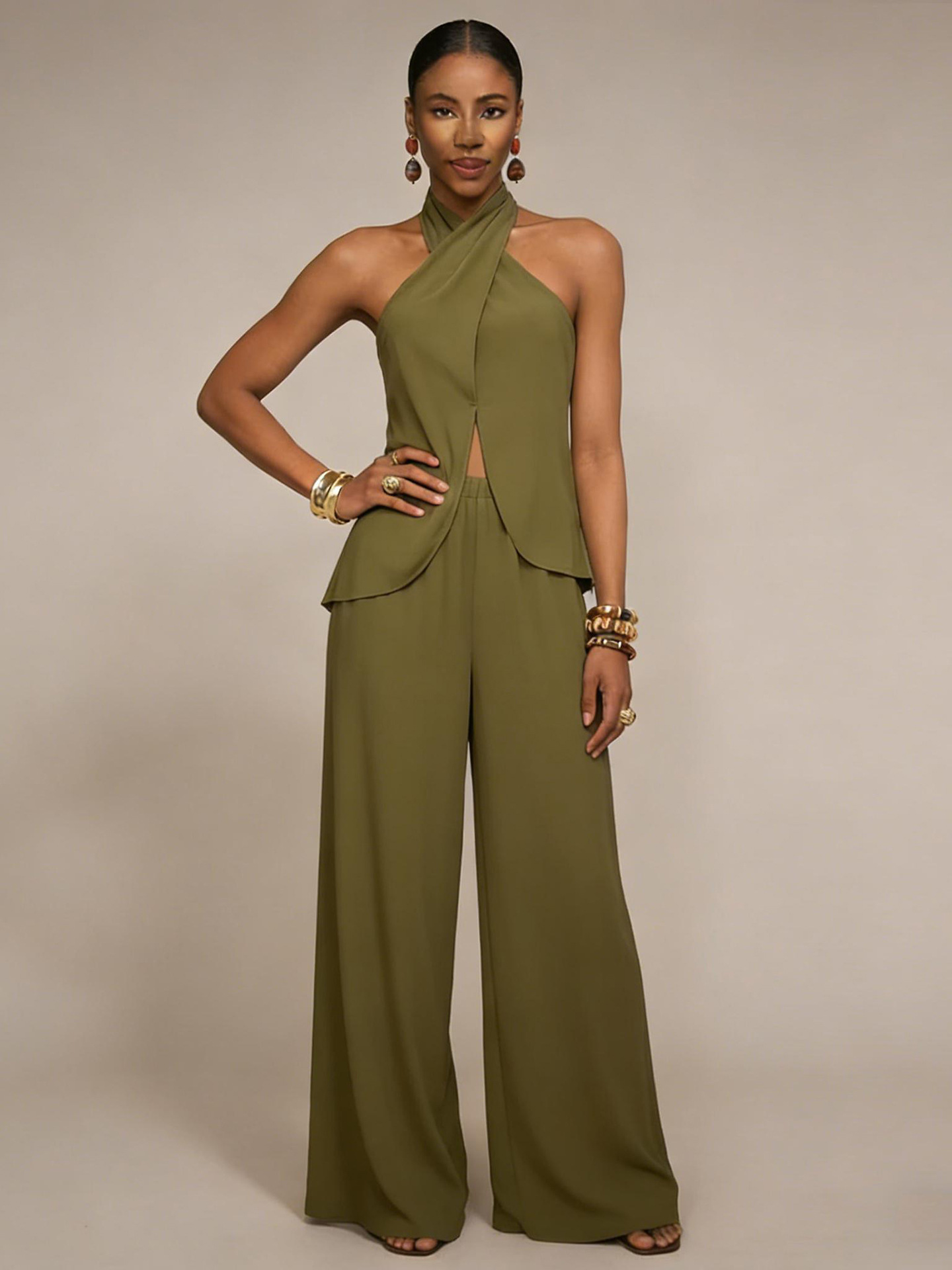 Off-Shoulder Sleeveless Top and Pants Casual Set