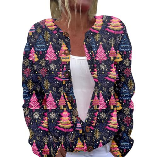 Women's Christmas Santa Print Faux Sweater Cardigan