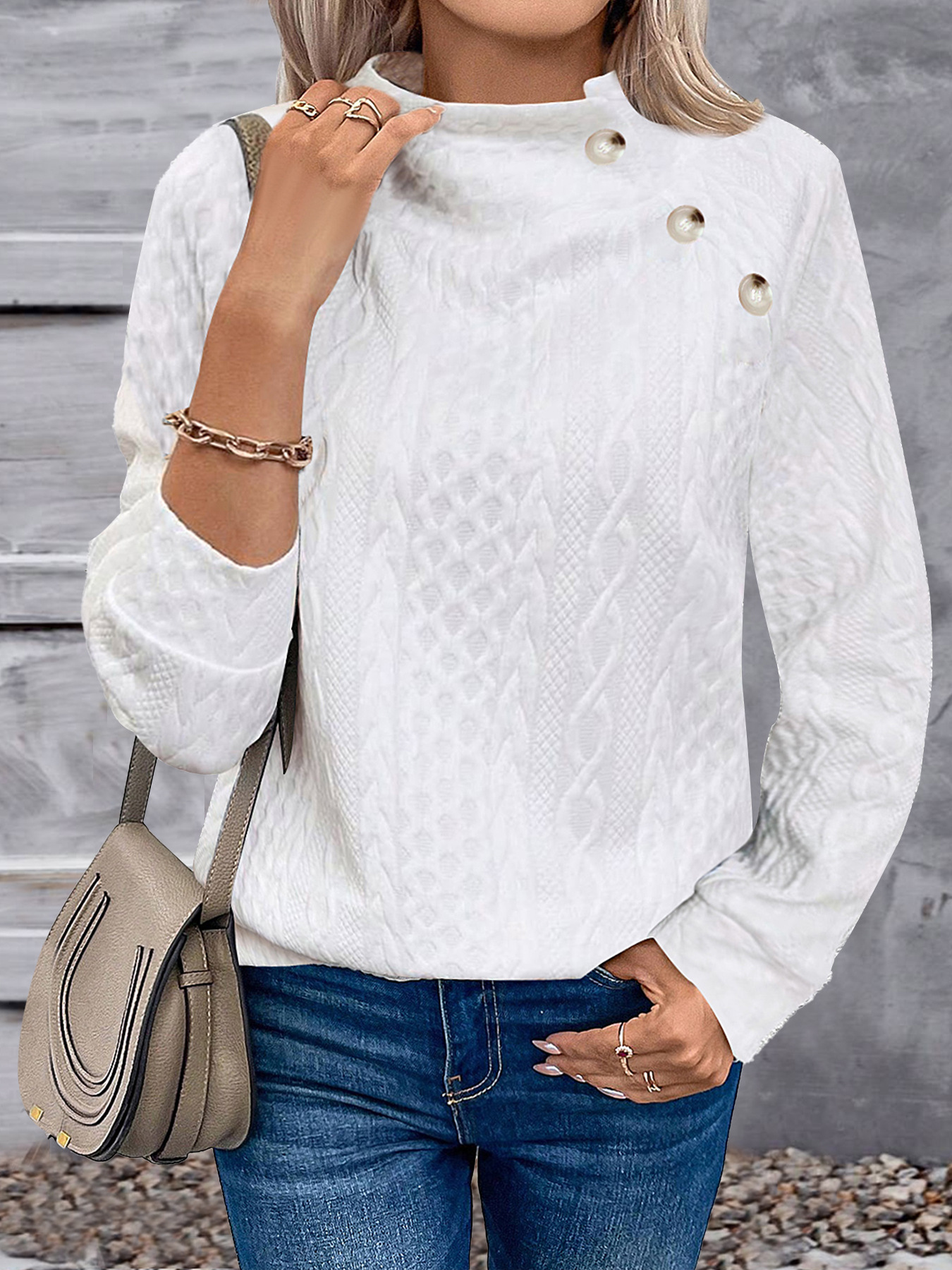 Women's Turtleneck Button Pullover Sweatshirt Tee