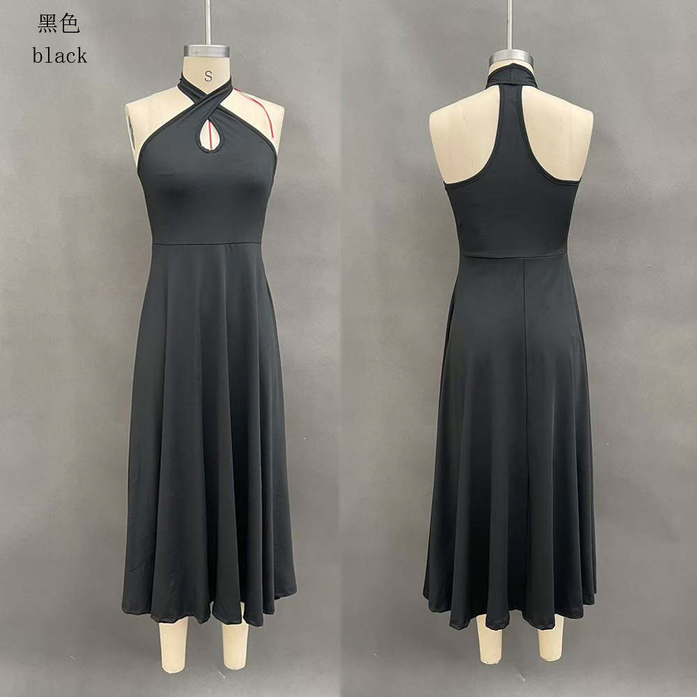 Elegant Black Keyhole Backless Halter Neck A-Line Long Dress