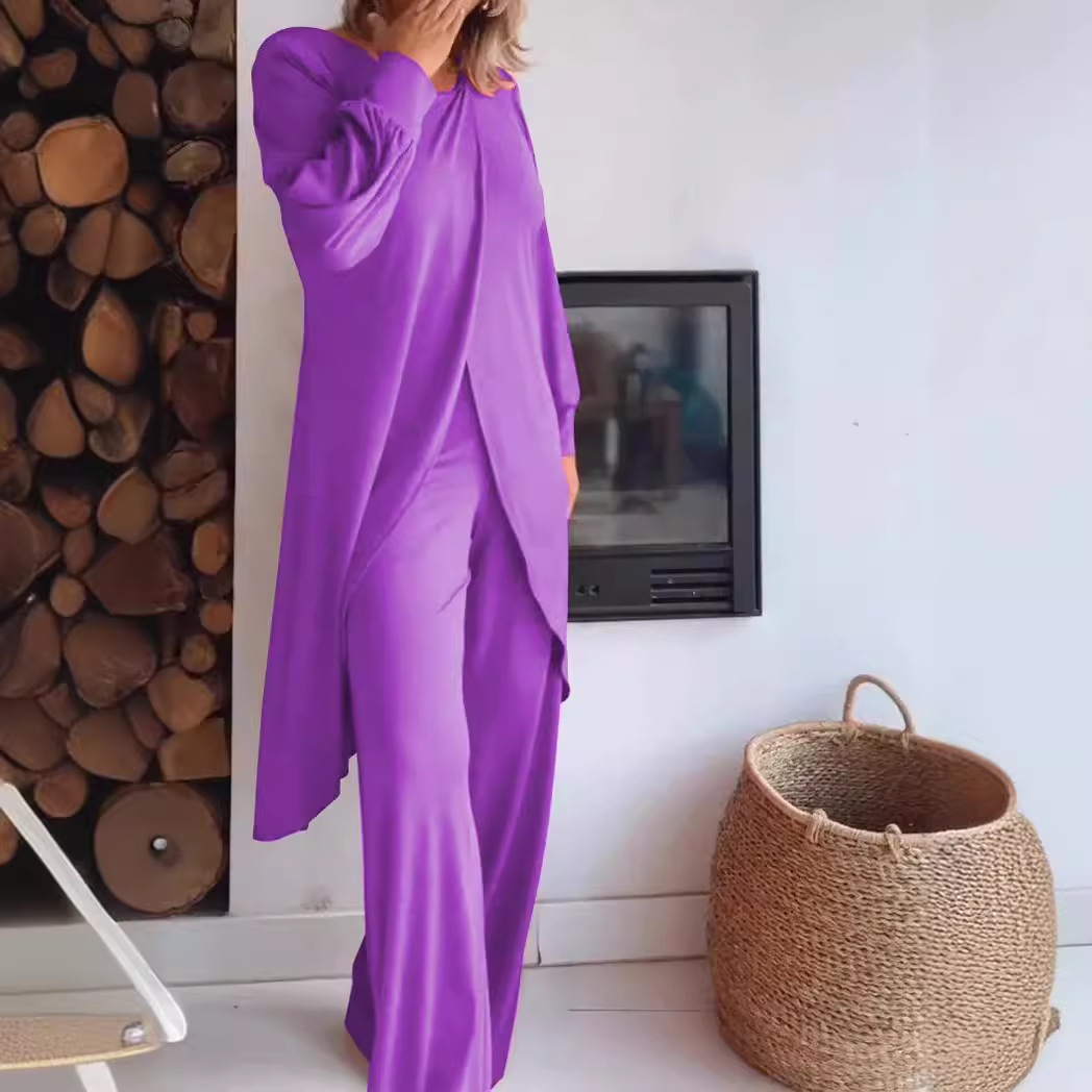 Women's Sequin Quilted Top and Pants Set Casual Long Sleeve Two-Piece Outfit