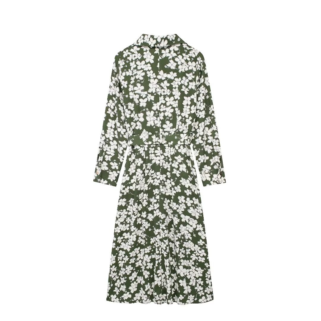 Floral Print Shirt Dress Short Sleeve A-Line High Waist