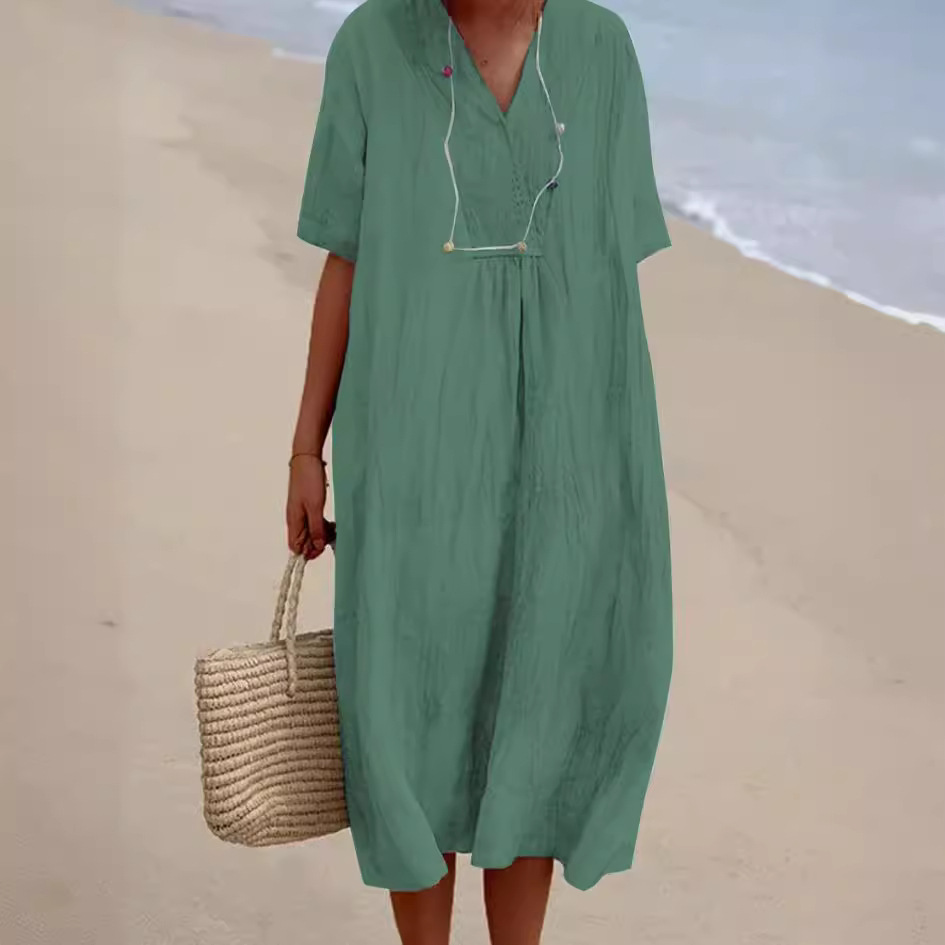 Women's Casual Slimming Solid Color Cotton Linen Dress