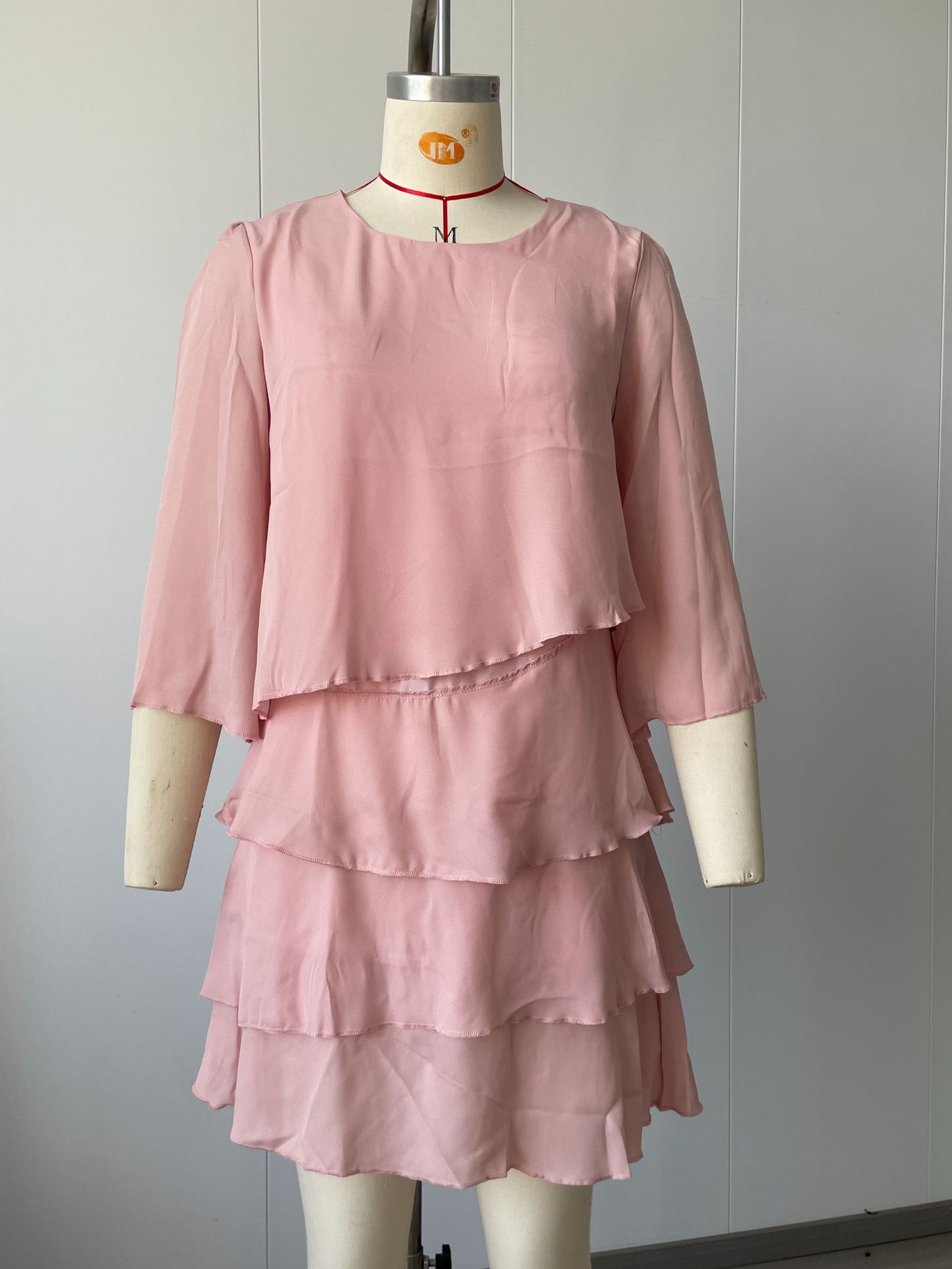 Women's Tiered Cake Dress Round Neck Loose Fit Midi Dress