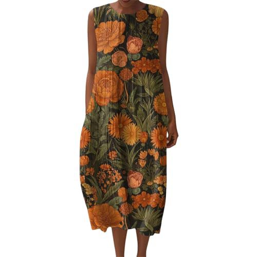 Women's Vintage Floral Print Sleeveless Midi Dress