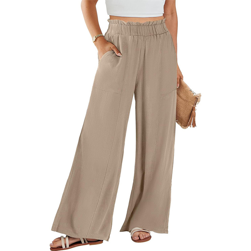 High-Waist Linen-Blend Wide-Leg Pants with Pockets
