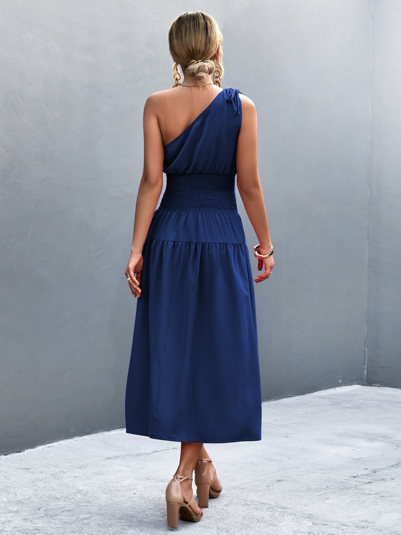 Summer Sleeveless One-Shoulder Tie-Waist Flowy Dress