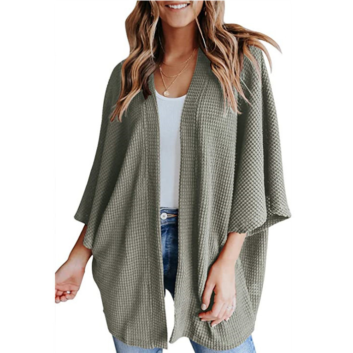 Women's Loose Knit Cardigan Blazer Collar 3/4 Sleeve