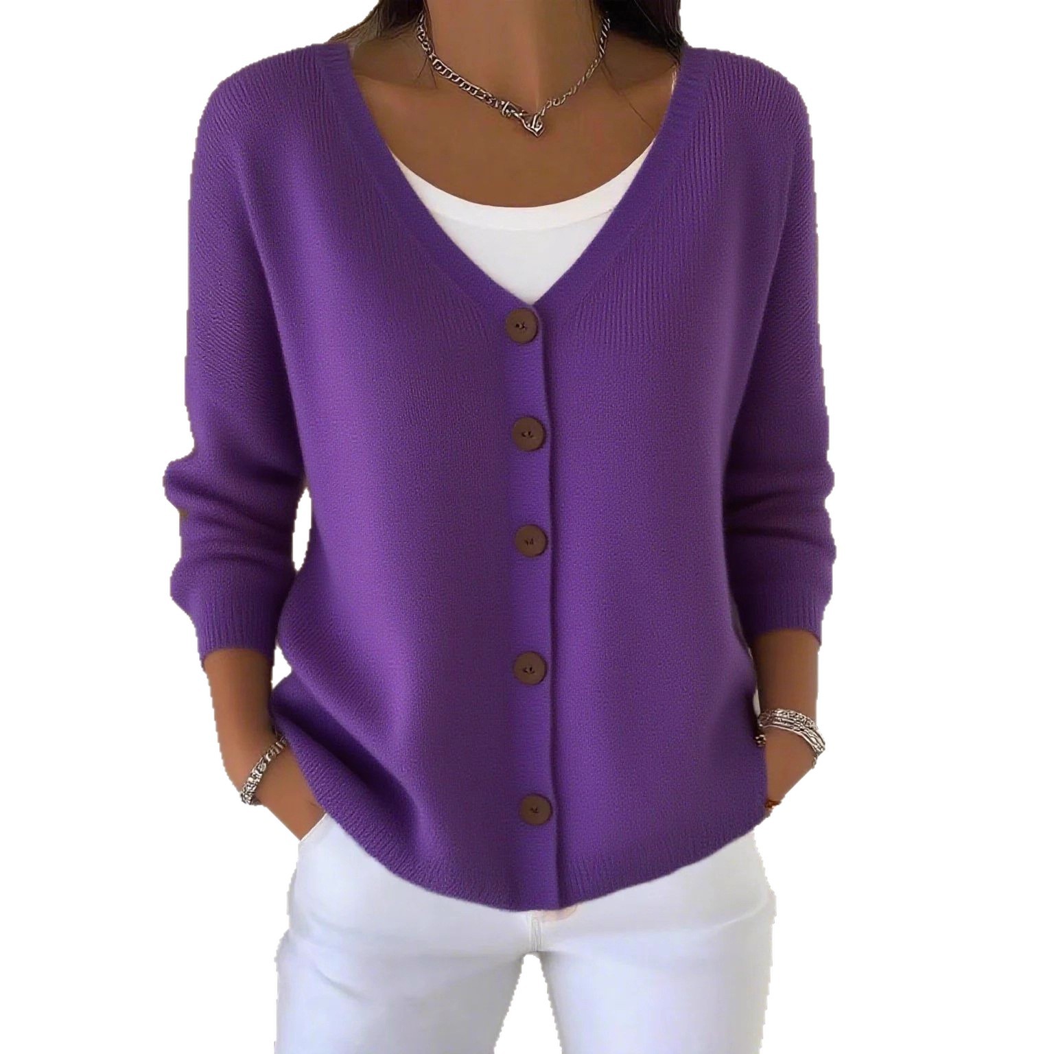 Women's Solid Knit Cardigan Sweater Coat V-Neck Loose Fit