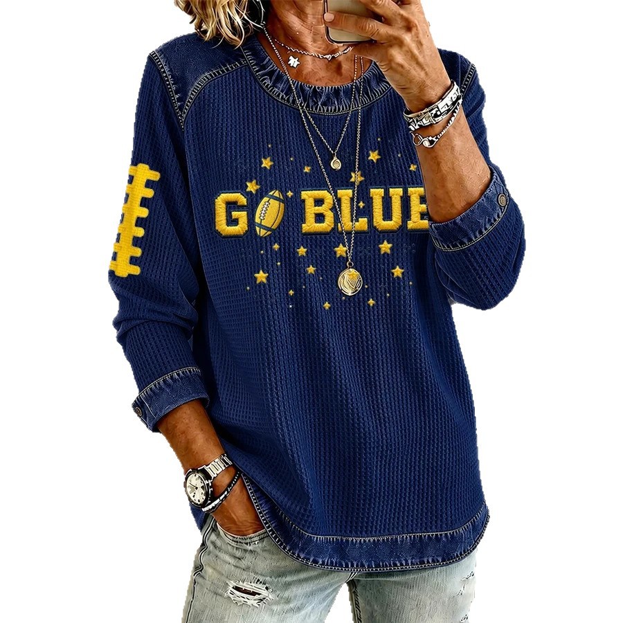 Women's Rugby Letter Print Crewneck Sweatshirt Casual Pullover