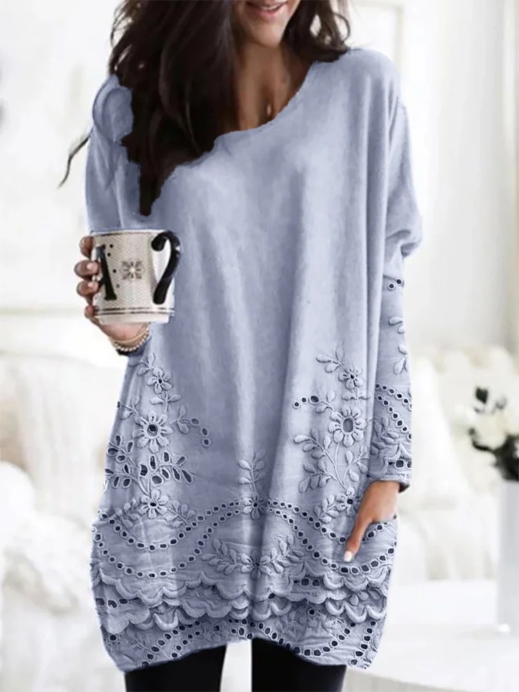 Women's Animal Print A-Line Midi Dress Long Sleeve Crew Neck Casual