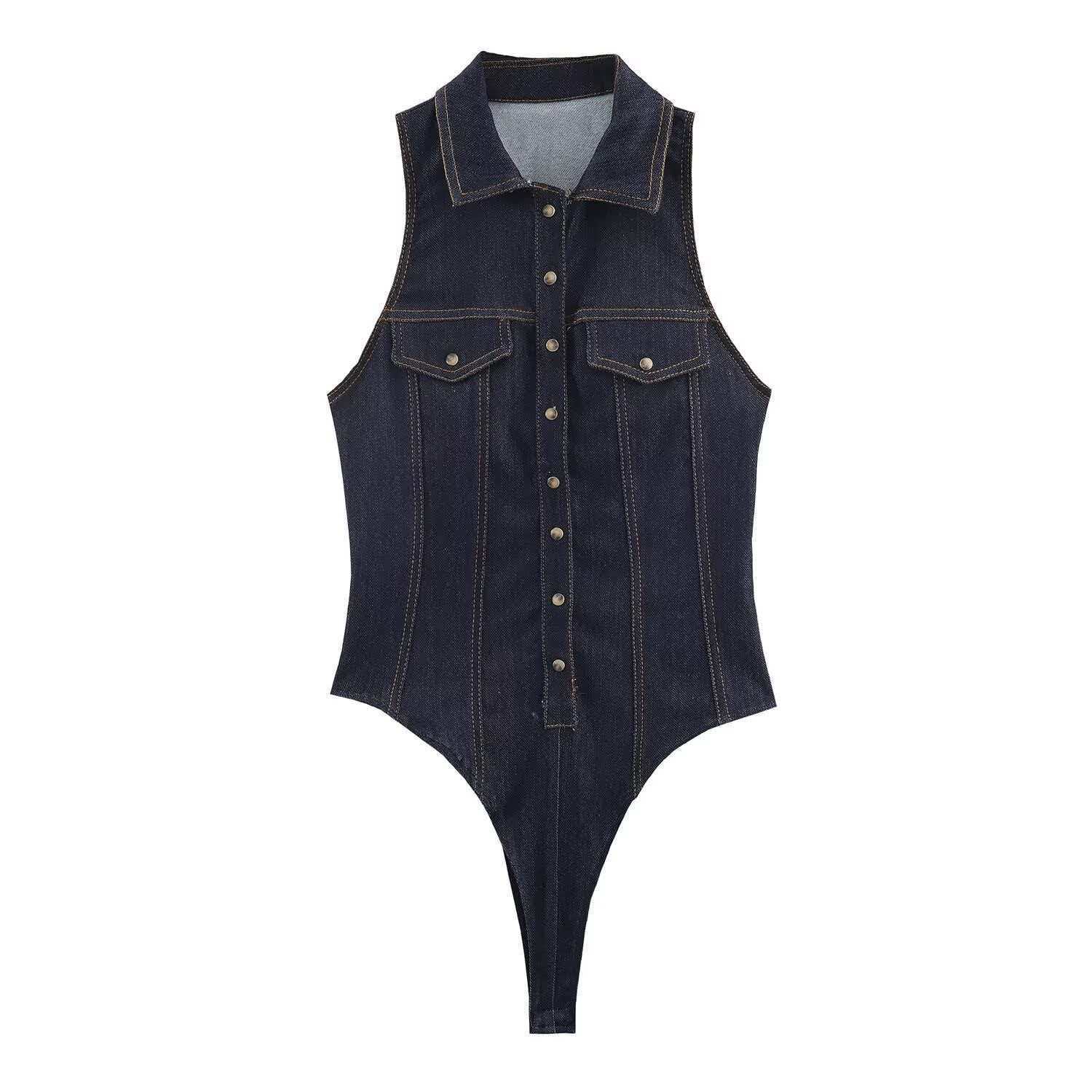 High-Waisted Denim Sleeveless Jumpsuit with Flared Shorts