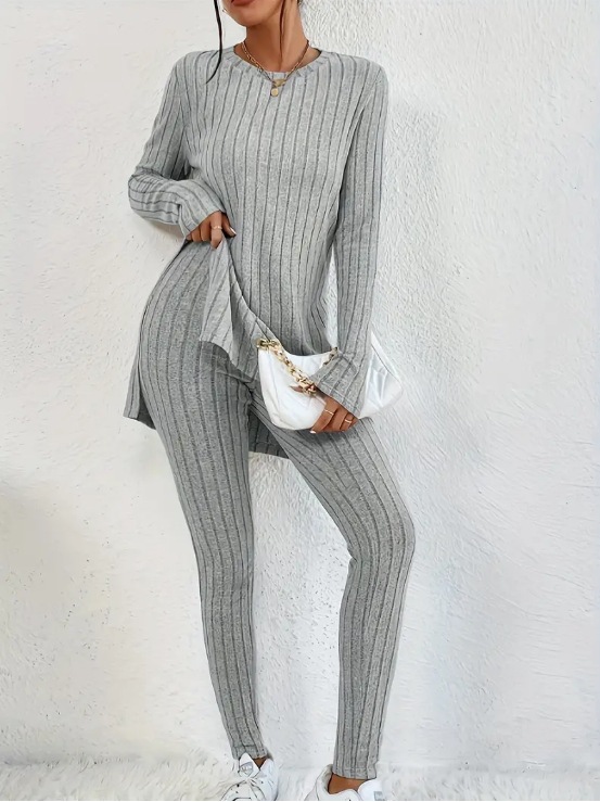 Solid Color Slim Fit Long Sleeve T-Shirt and Pencil Pants Set