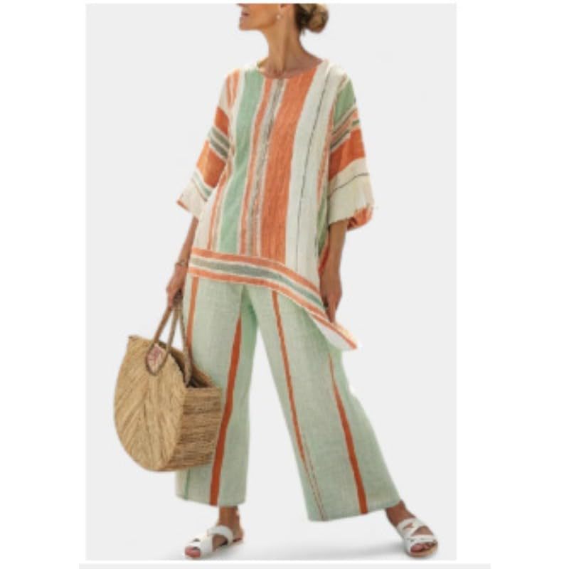 Bohemian Print Crewneck Short Sleeve Top and Pants Casual Set