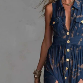 V-Neck Button-Front Chiffon Maxi Dress with Slit