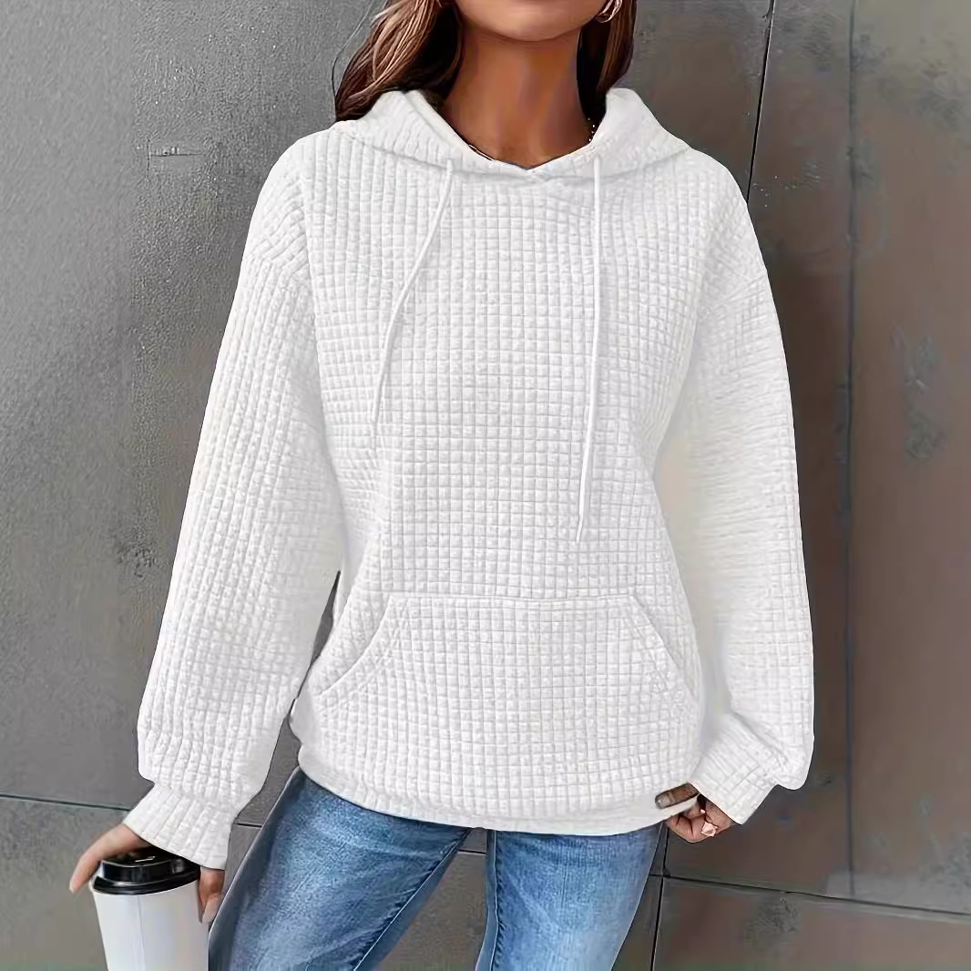 Women's Solid Color Hooded Drawstring Long Sleeve Loose Sweatshirt